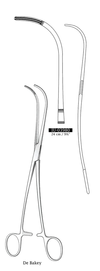 Pinza vascular Debakey, curva, punta dentada - longitud = 24 cm / 9-1/2"