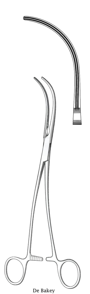 Pinza vascular Debakey, curva, dentada completo - longitud = 24 cm / 9-1/2"