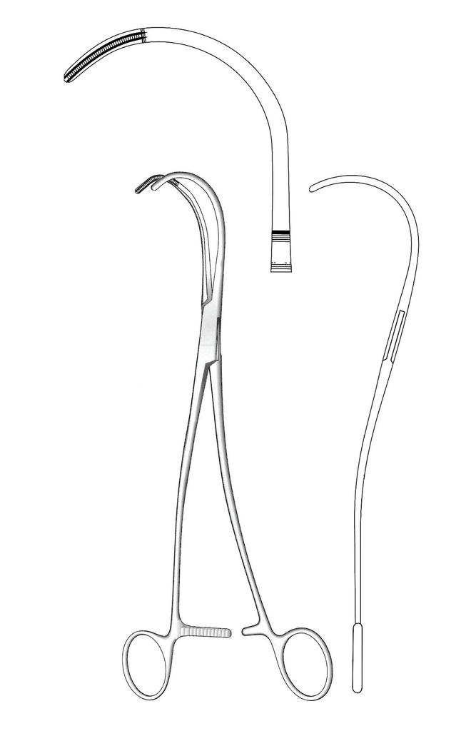 Pinza vascular Debakey, curva, punta dentada - longitud = 25 cm / 10"