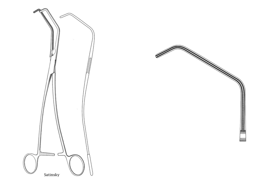 Tangential occlusion clamp Satinsky - length = 27.5 cm / 11 "