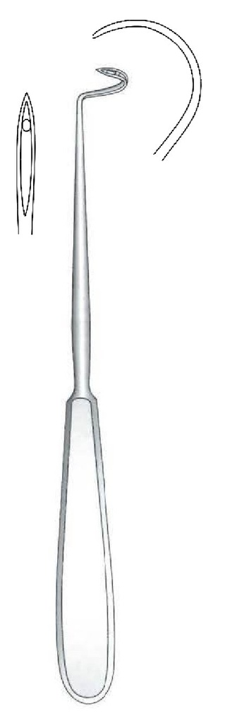 Deschamps ligation needle, sharp, curved right - length = 20 cm / 8 "