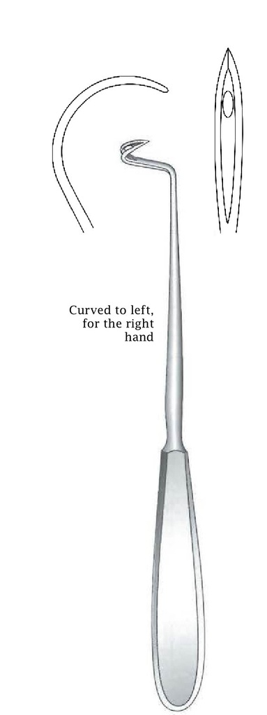 Deschamps ligation needle, sharp, curved to the left - length = 21 cm / 8-1 / 4 "