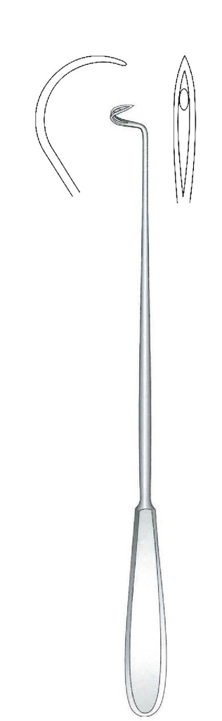 Aguja para ligadura Deschamps, afilada, curvada a la izquierda - longitud = 27 cm / 10-1/2"