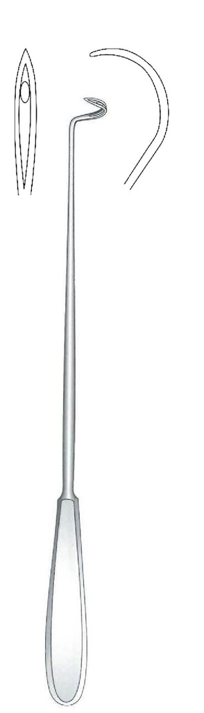 Deschamps ligation needle, sharp, curved right - length = 27 cm / 10-1 / 2 "