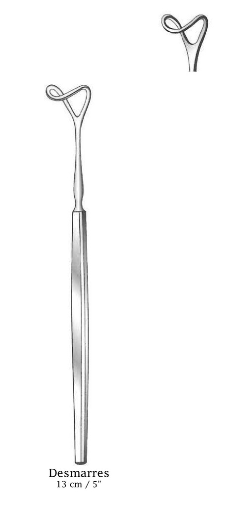 Separador para párpado Desmarres, punta con hueco, ancho = 12 mm - longitud = 13 cm / 5&quot;