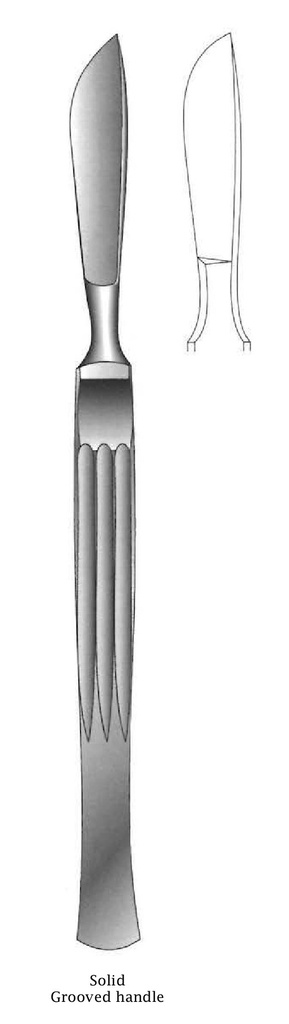 Cuchillo para disección, sólido con mango acanalado, figura 2 - longitud = 15 cm / 6"