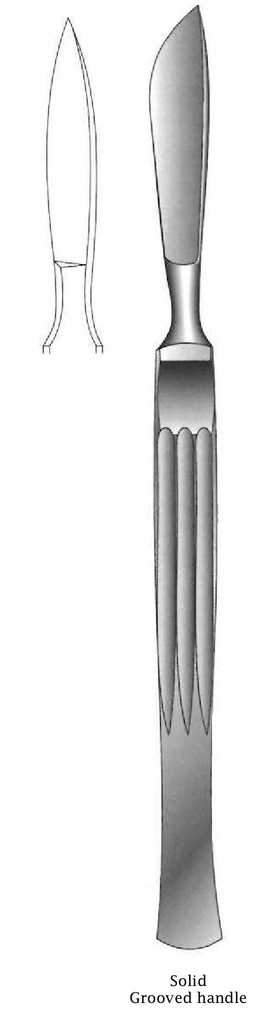 Cuchillo para disección, sólido con mango acanalado, figura 7 - longitud = 15 cm / 6"