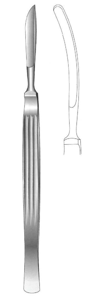 Dissection knife, solid with grooved handle, curved - length = 18 cm / 7 "