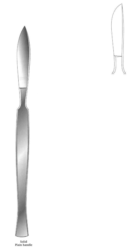 Cuchillo para disección, sólido con mango liso, figura 3 - longitud = 15.5 cm / 6"