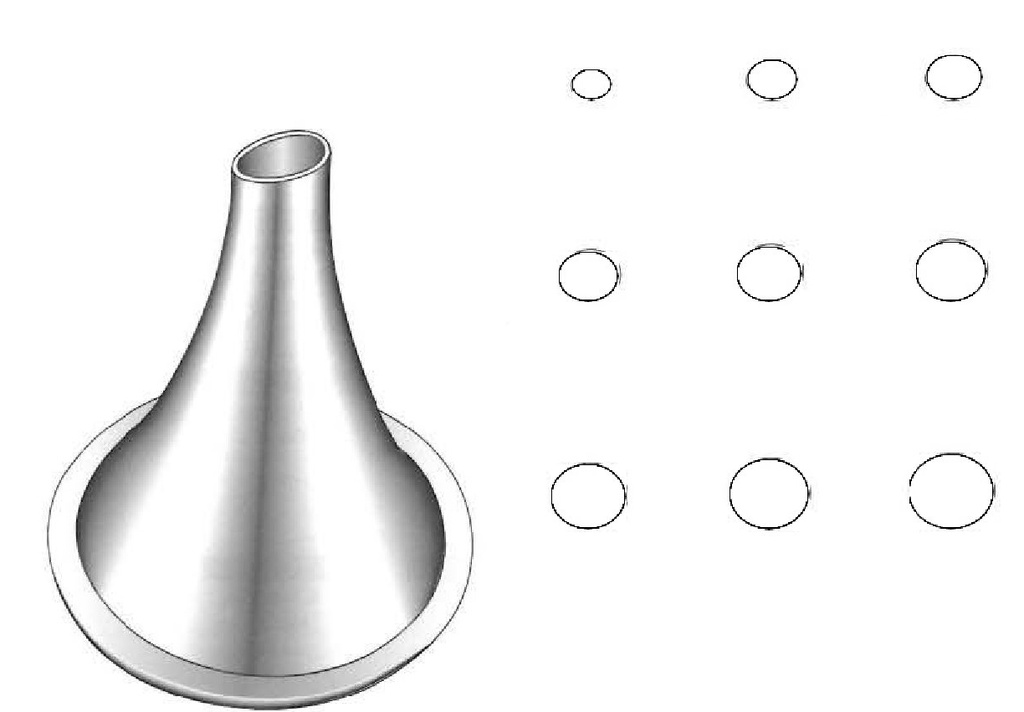 Juego de espéculos para oído, extremo angulado