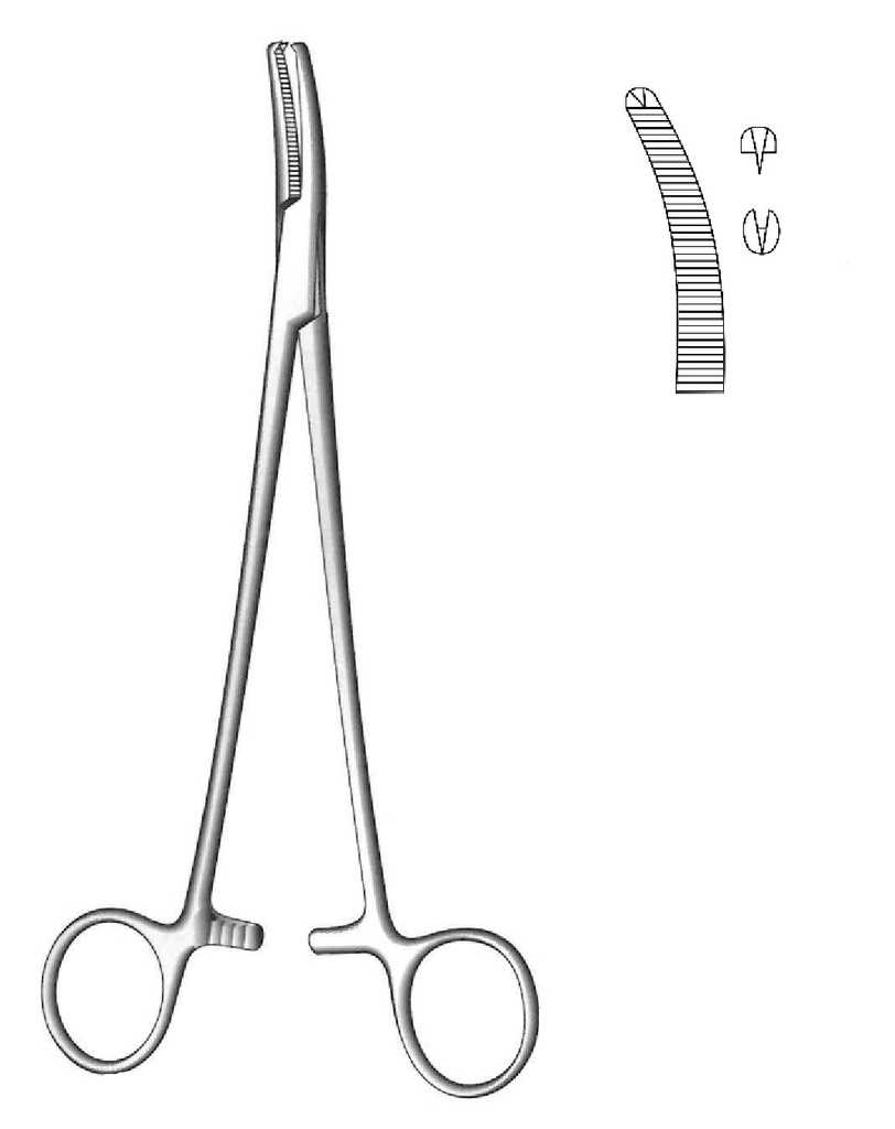 Faure hysterectomy clamp, strong curve