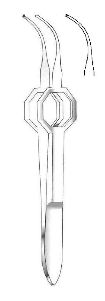 Pinza para iris Foerster, curva, dientes = 1:2