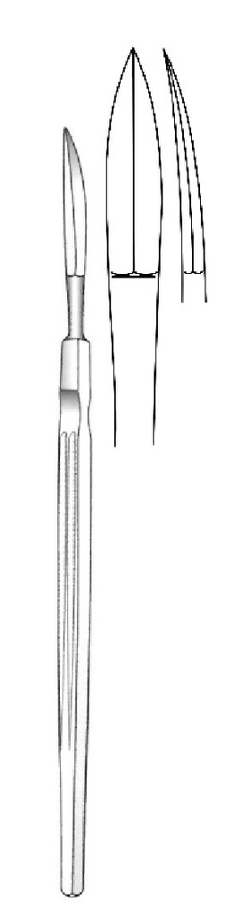 Bisturí for rhinoplasty, solid handle, curved