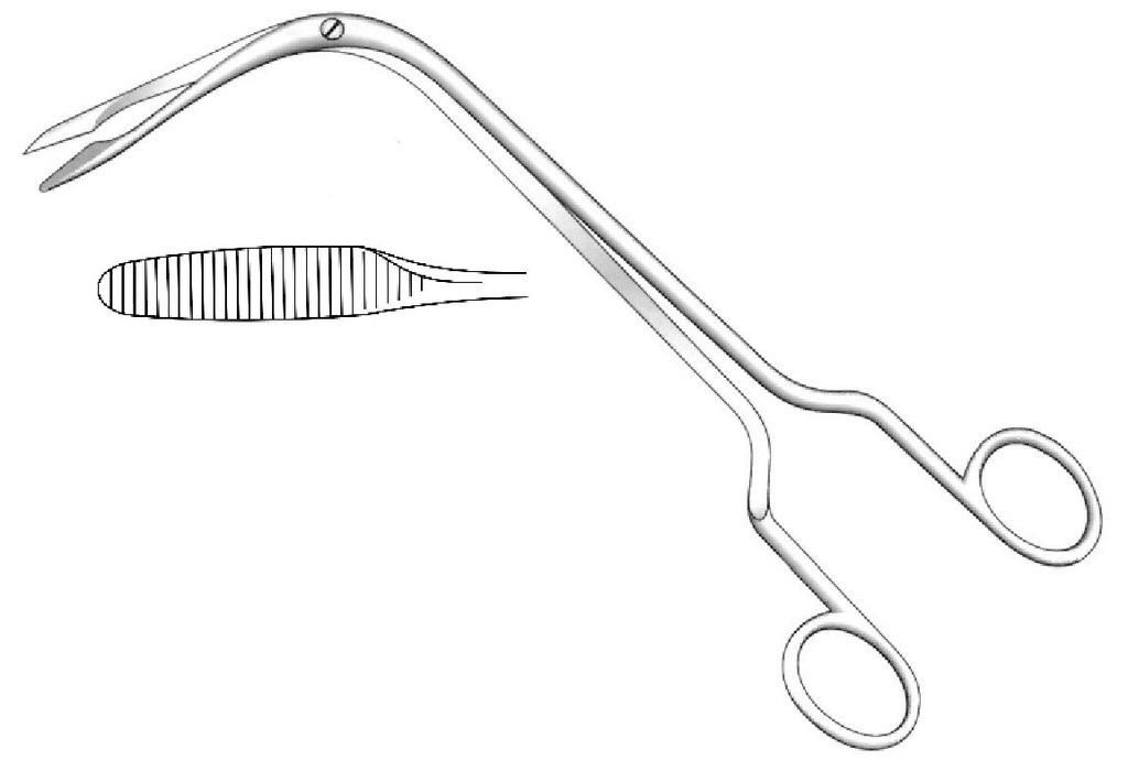 French laryngeal polyp clamp - length = 23 cm / 9 "