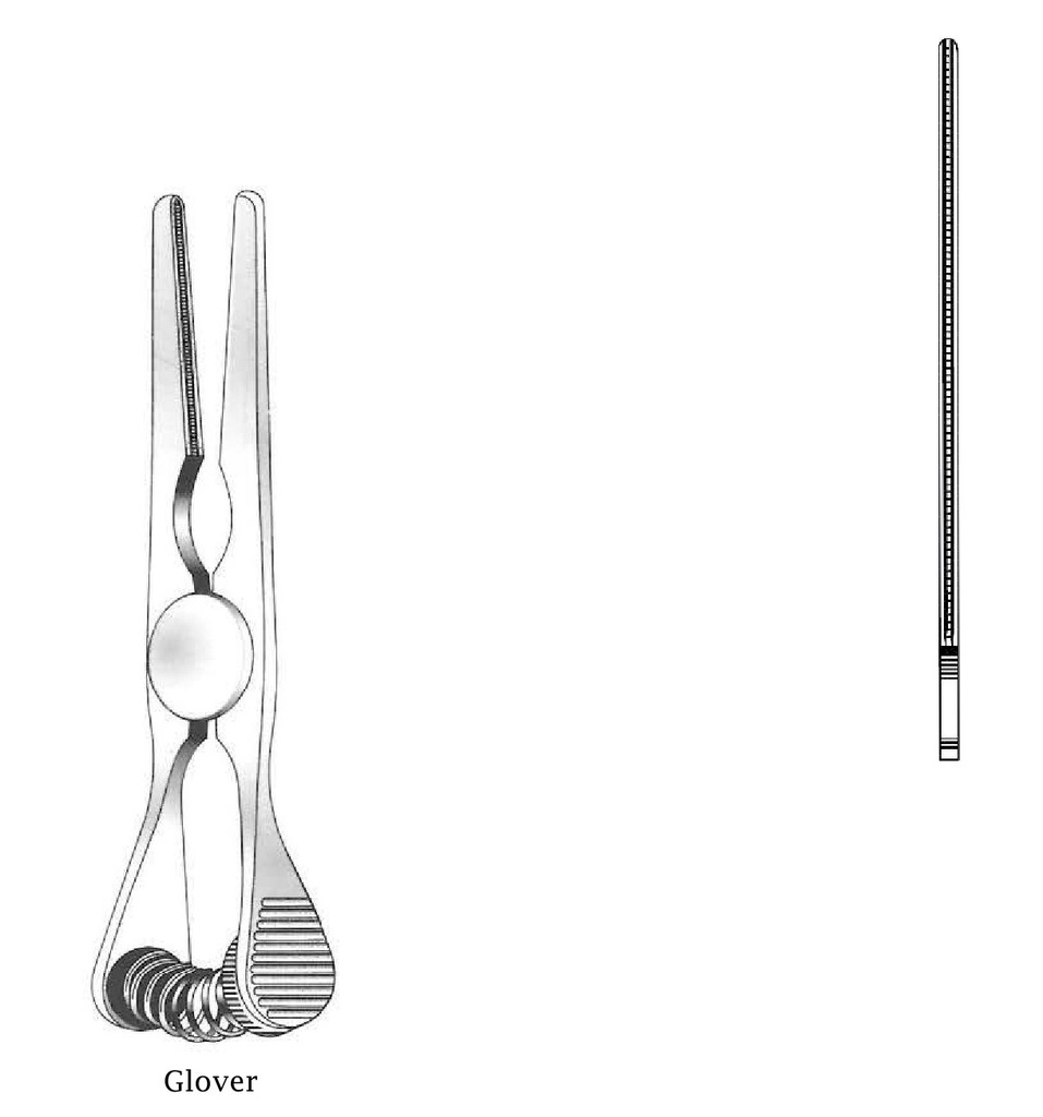 Pinza de bulldog atrauma Glover, recta - longitud = 11 cm / 4-1/2"