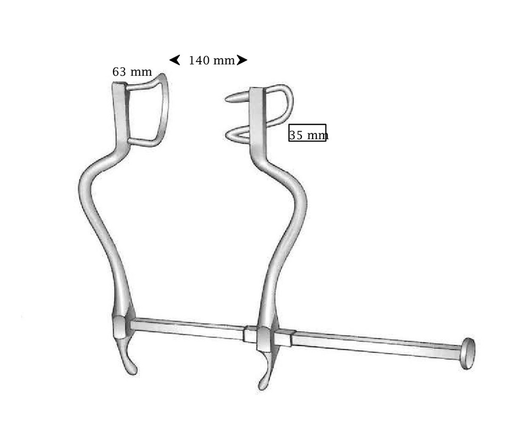 Separador abdominal Gosset, ancho de apertura = 140 mm