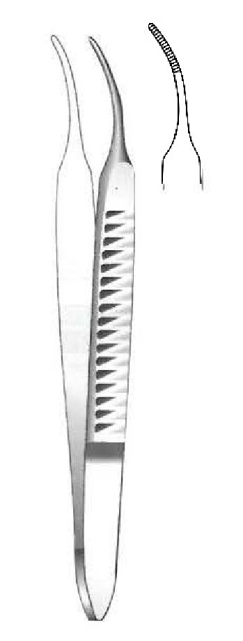 Pinza para iris Graefe, curva, ancho = 1 mm