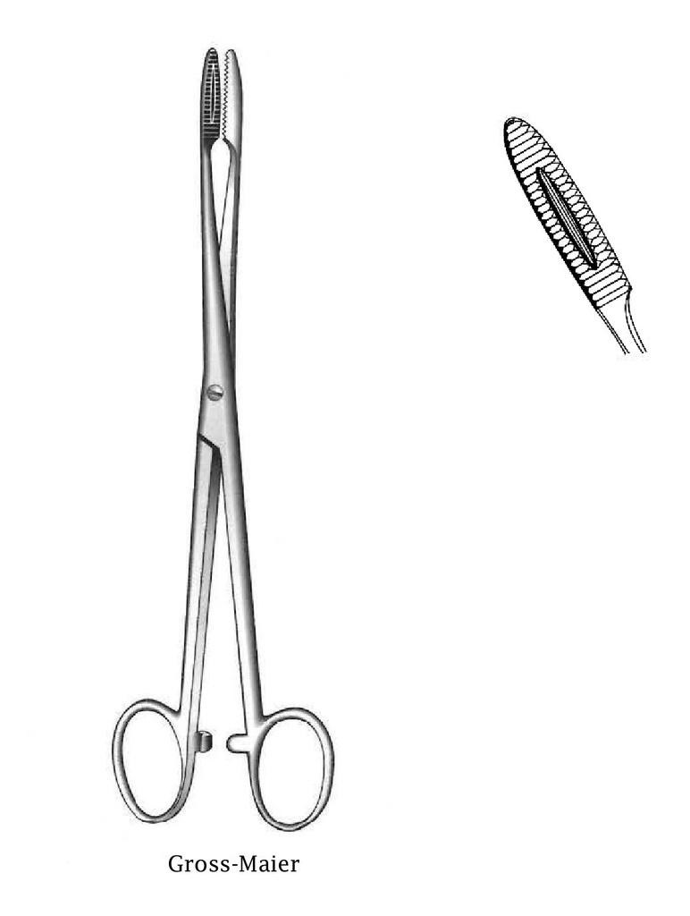 Pinza para apósito Gross-Maier con trinquete, curva - longitud = 20 cm / 8"