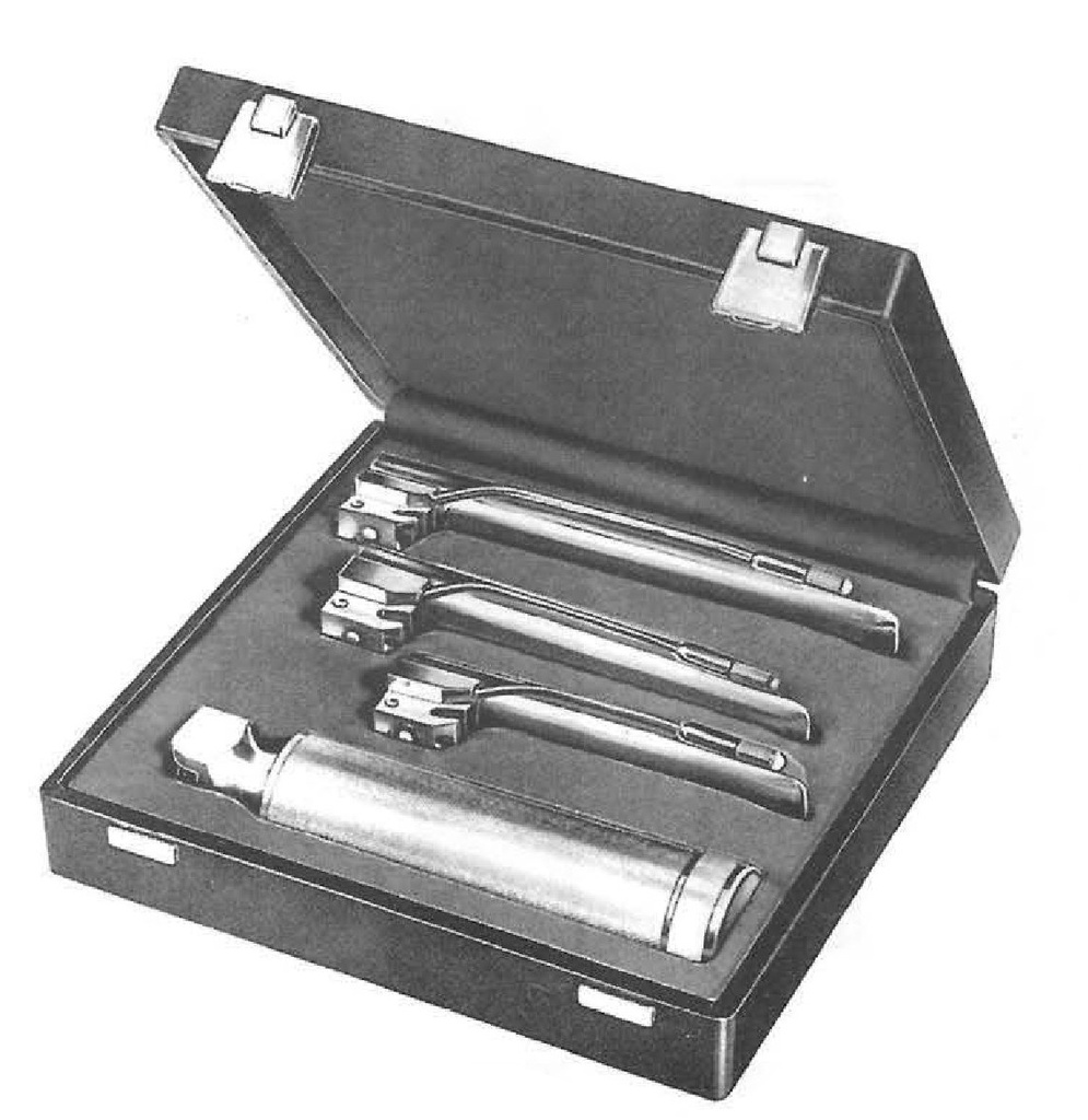 Guedel-Negus fiber optic laryngoscope game with medium handle, 3 set of 3