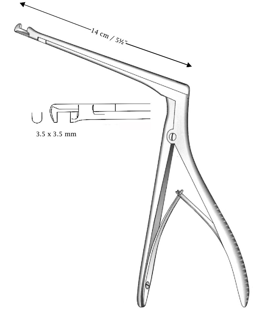 Pinza cortante para esfenoides Hajek-Kofler, corte hacia abajo, tamaño = 3.5 x 3.5 mm