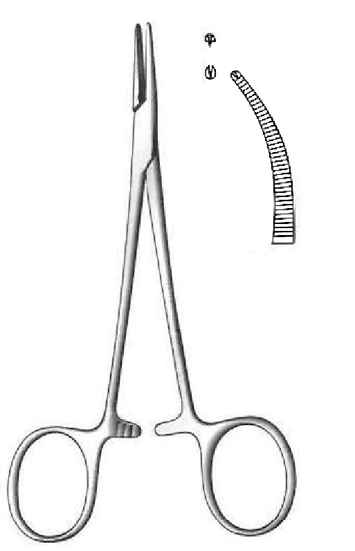 Pinza para arteria Halsted-Mosquito, curva, dientes de 1:2 - longitud = 9 cm / 3-1/2"