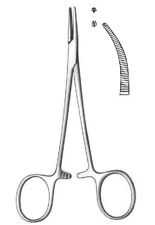 Pinza para arteria Halsted-Mosquito, curva, dientes de 1:2 - longitud = 21 cm / 8-1/4"
