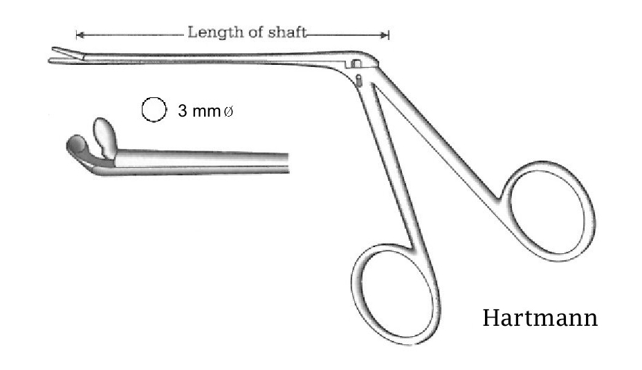 Pinza para pólipo oído Hartmann, redondo, diámetro = 3 mm - longitud = 8.5 cm / 3-1/2&quot;