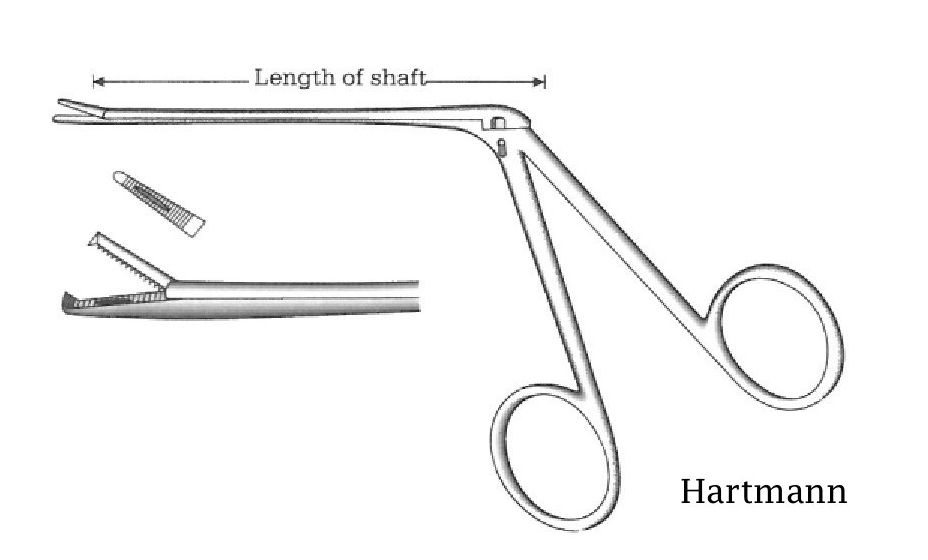 Pinza para pólipo oído Hartmann, dientes = 1:2 - longitud del eje = 8.5 cm / 3-1/2&quot;