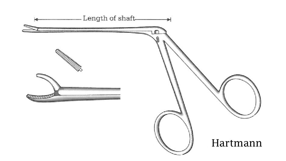 Pinza para pólipos oído Hartmann-Weingartner - longitud del eje = 8.5 cm / 3-1/2&quot;