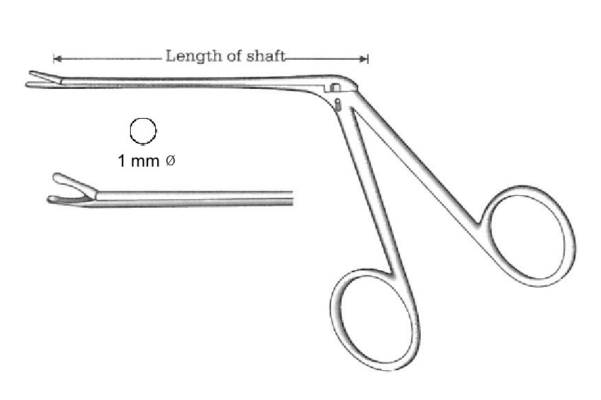 Pinza para pólipo oído Hartmann-Wullstein, diámetro = 1 mm - longitud del eje = 8.5 cm / 3-1/2"