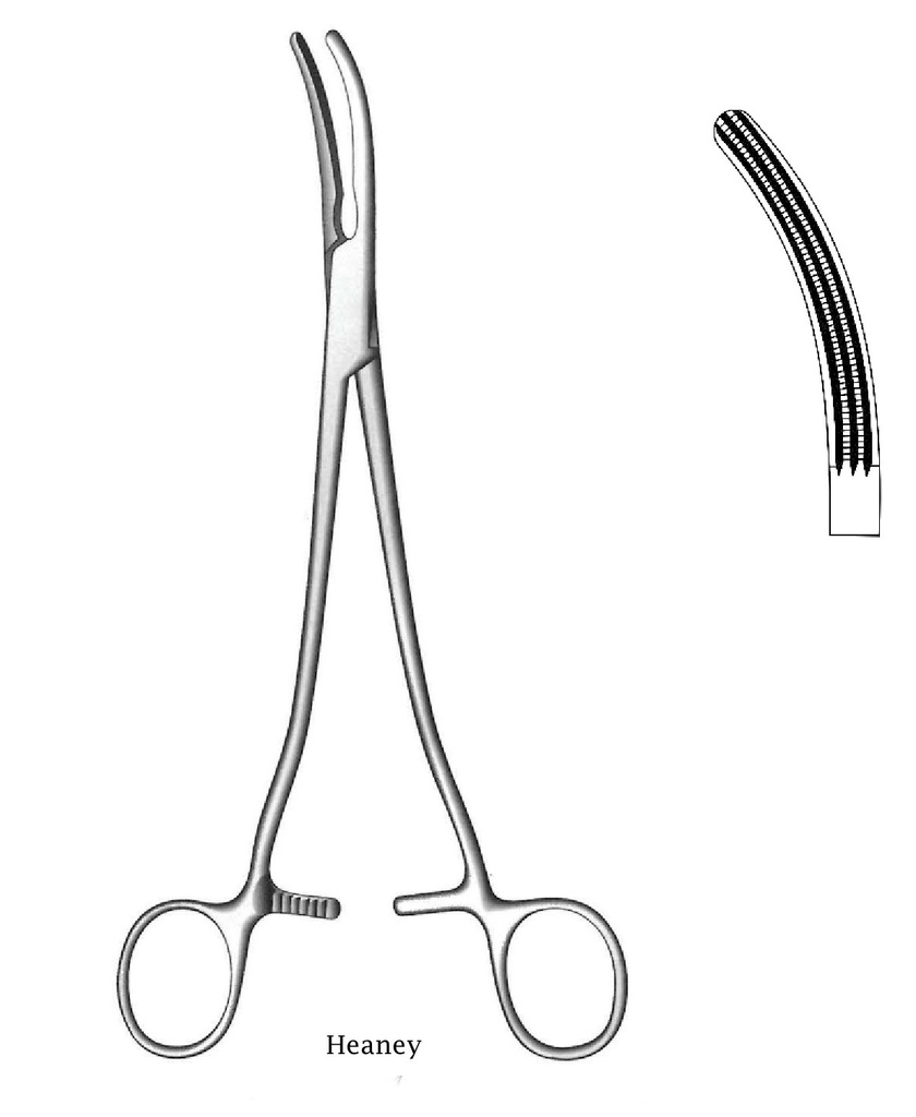 Heaney hysterectomy clamp - length = 21.5 cm / 8-1 / 2 "