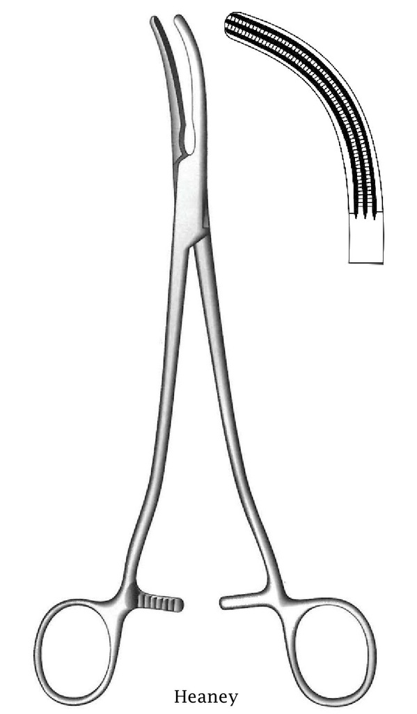 Heaney hysterectomy clamp - length = 22 cm / 8-1 / 2 "