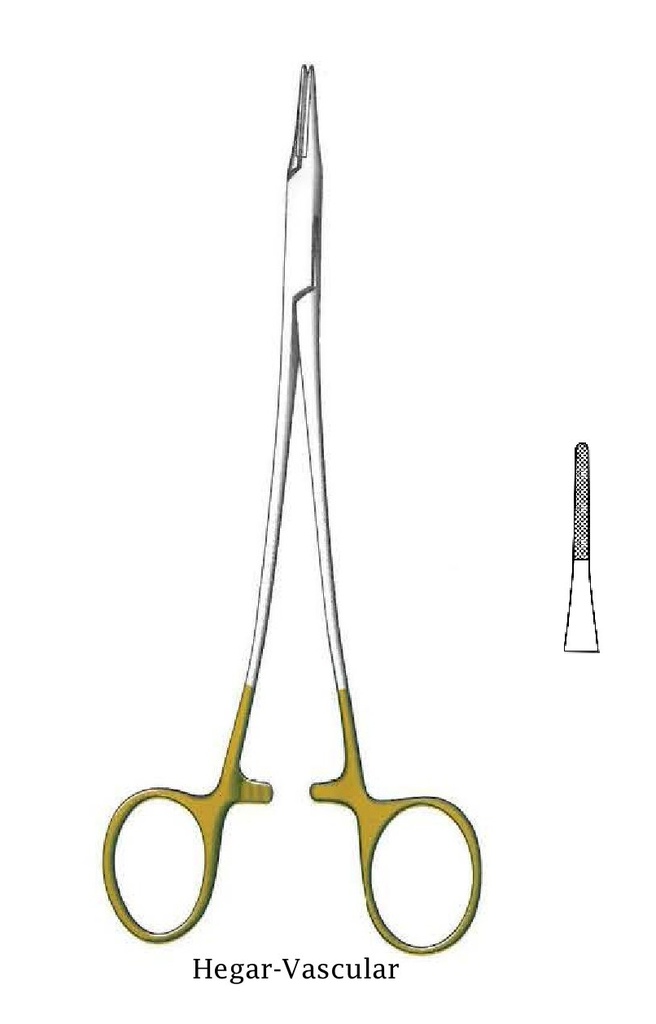 Porta agujas Hegar-Vascular, TC Gold - longitud = 20 cm / 8"