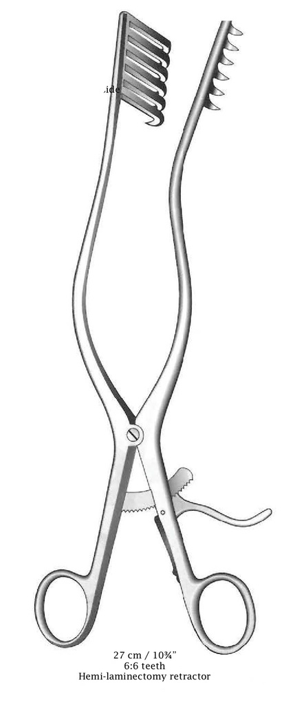 Separador para hemilaminectomía, dientes afilados y largos en el lado derecho - longitud = 27 cm / 10-3/4"