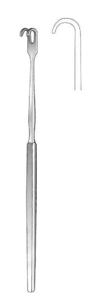 Gancho retractor con mango plano, desafilado, 1 diente