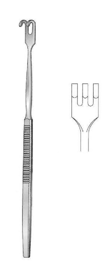 Gancho retractor, desafilado, 3 dientes