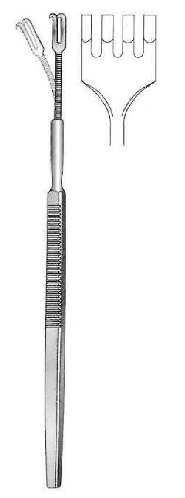 Retractor hook with spring, discouraged, 4 teeth