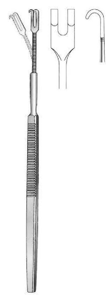 Gancho retractor con resorte, desafilado, 2 dientes