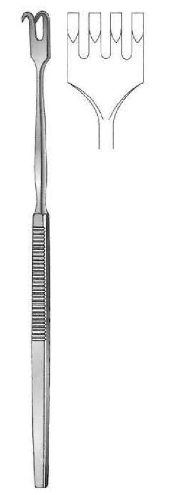 Gancho retractor, afilado, 4 dientes