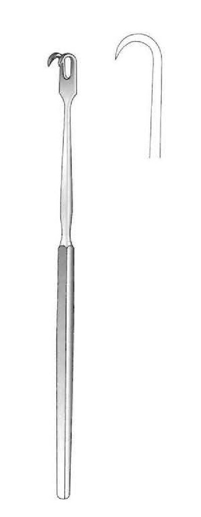 Retractor hook with flat handle, sharp, 1 tooth