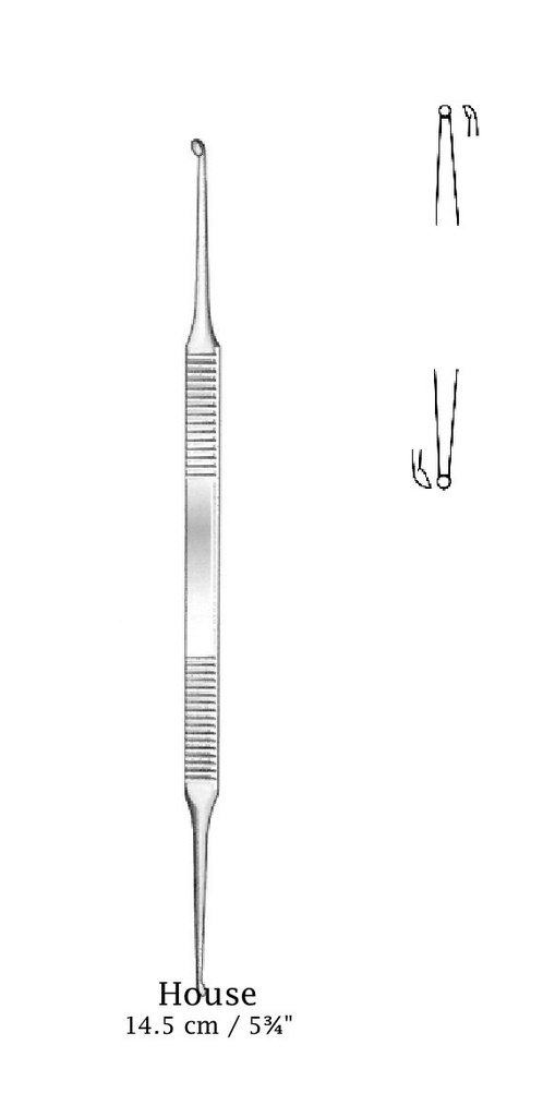 Micro cureta House, punta superior = 1 mm, punta inferior = 1.2 mm