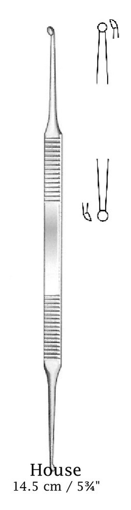 Micro cureta House, punta superior = 1.5 mm, punta inferior = 1.8 mm