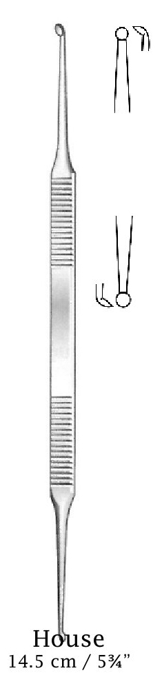 Micro cureta House, punta superior = 1.5 mm, punta inferior = 1.8 mm