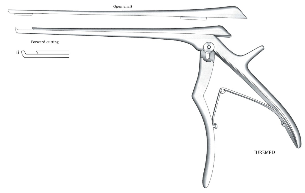 Pinza para disco intervertebral, corte hacia adelante, ancho = 1 mm - longitud del eje = 15 cm