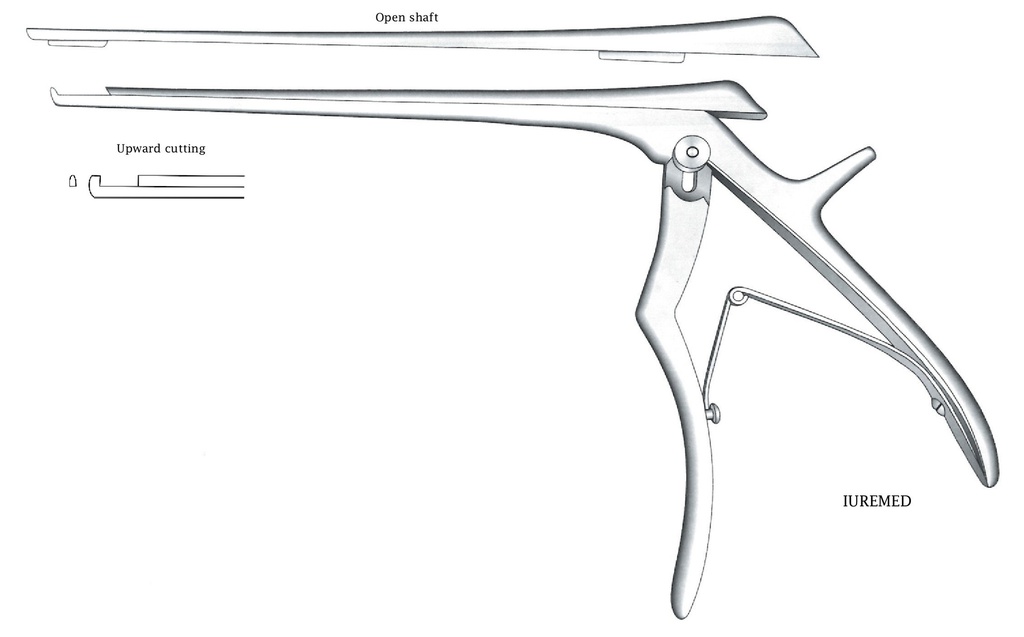Pinza para disco intervertebral, corte hacia arriba, ancho = 1 mm - longitud del eje = 15 cm