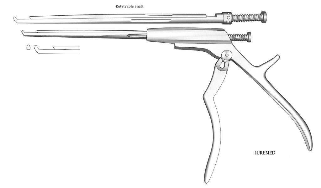Intervertebral disc clamp, rotating axis, forward cut, width = 2 mm - Axis length = 15 cm