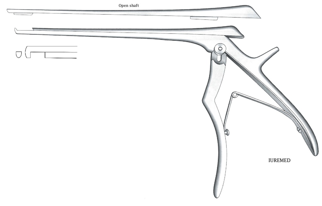 Pinza para disco intervertebral, corte hacia abajo, ancho = 3 mm - longitud del eje = 15 cm