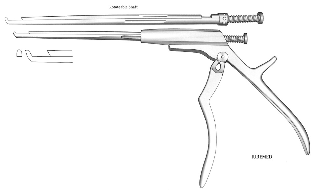 Intervertebral disc clamp, rotating axis, forward cut, width = 3 mm - Axis length = 15 cm