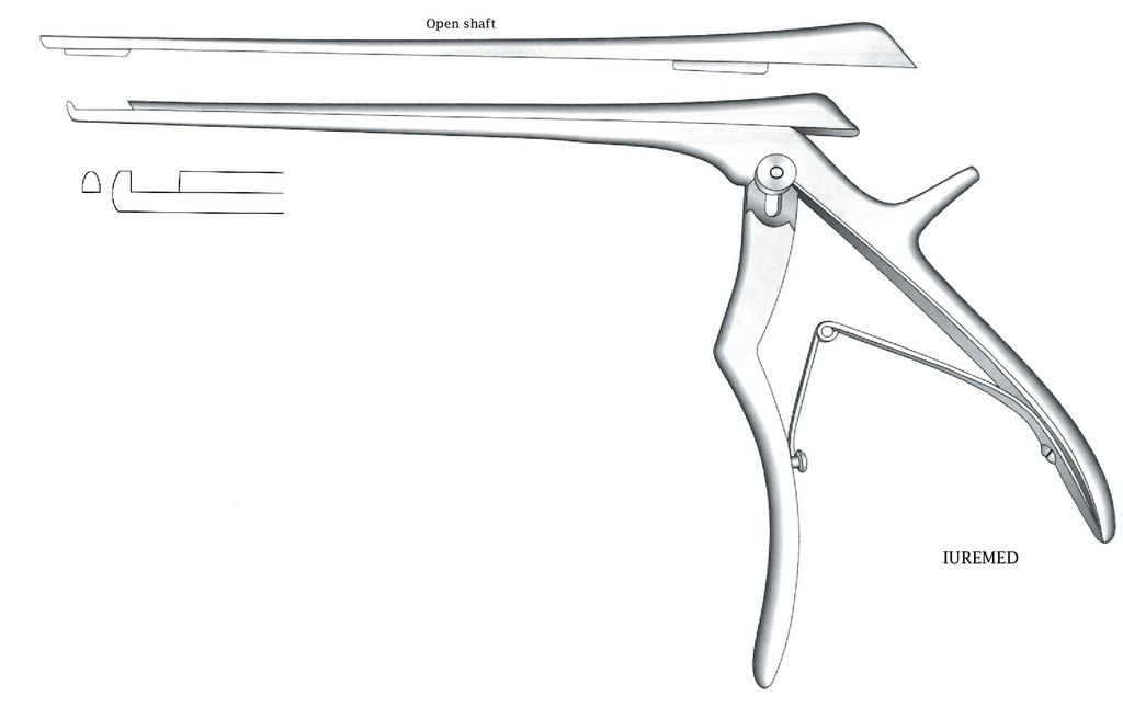 Pinza para disco intervertebral, corte hacia arriba, ancho = 3 mm - longitud del eje = 15 cm