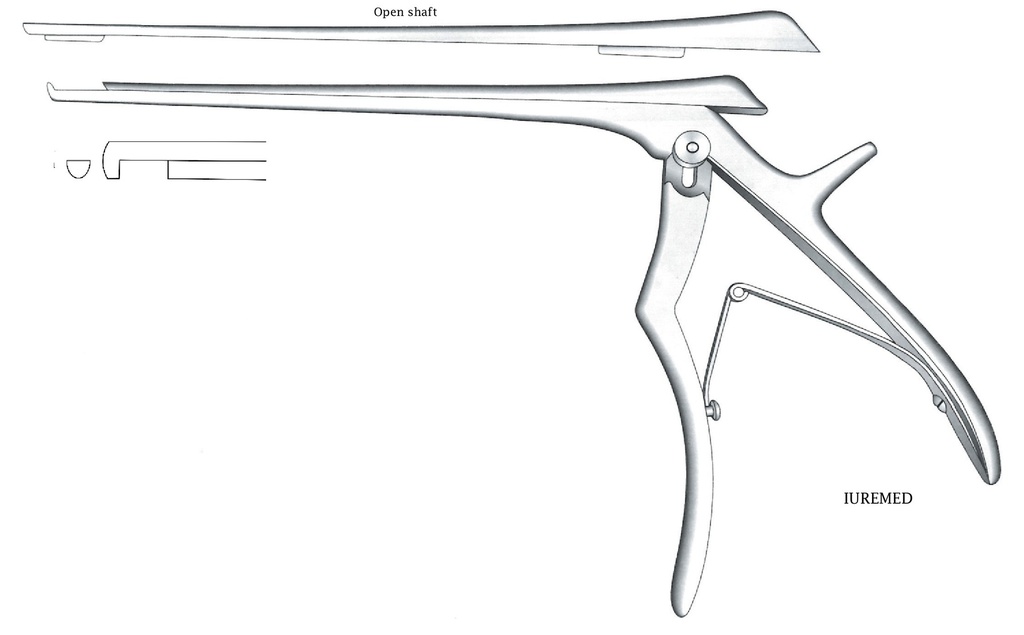 Pinza para disco intervertebral, corte hacia abajo, ancho = 4 mm - longitud del eje = 15 cm